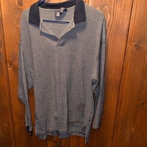 Hunt Club Navy and White Striped Long Sleeve Polo Shirt